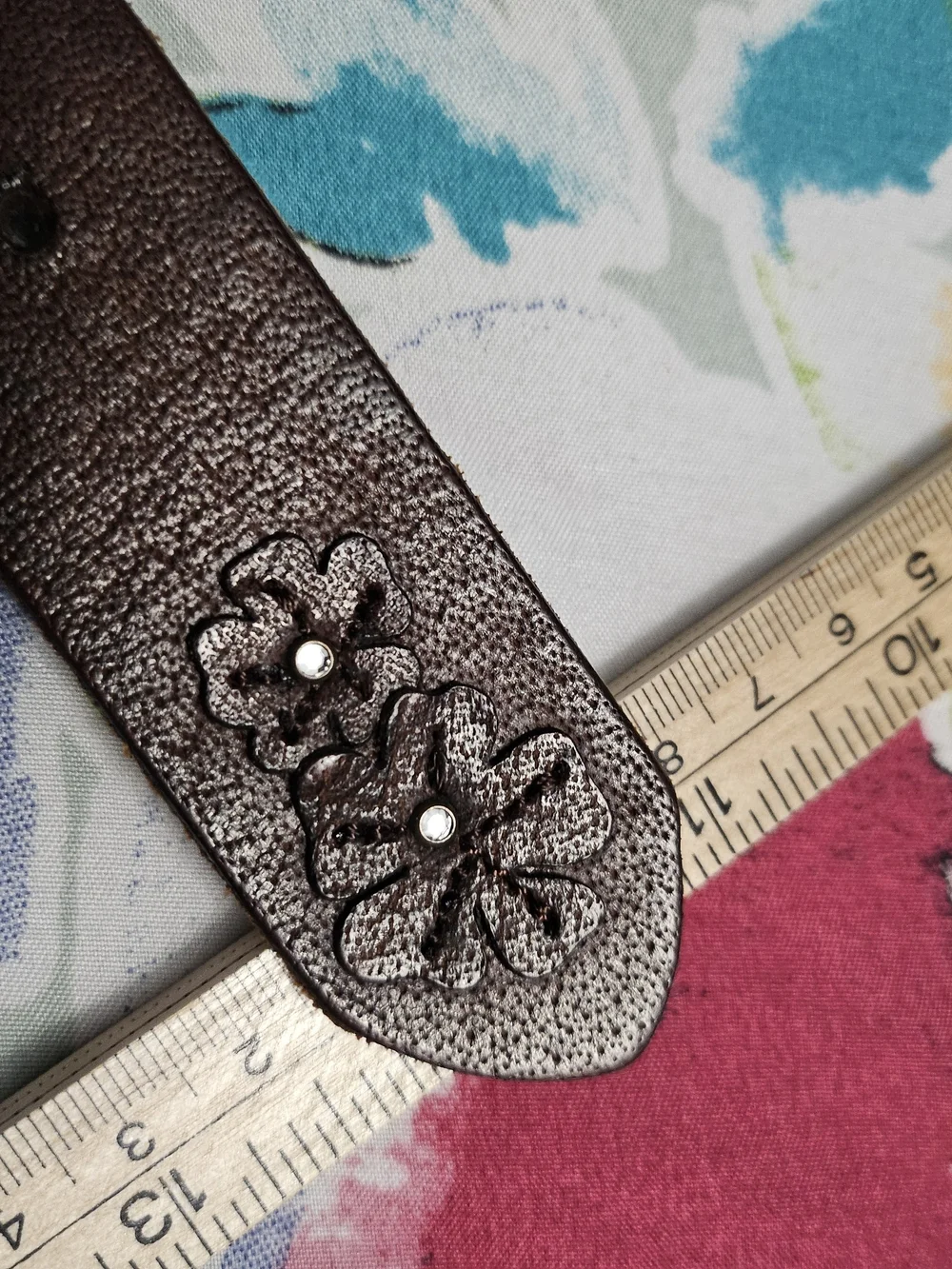 abercrombie Brown Leather Belt with Floral Stud Accent